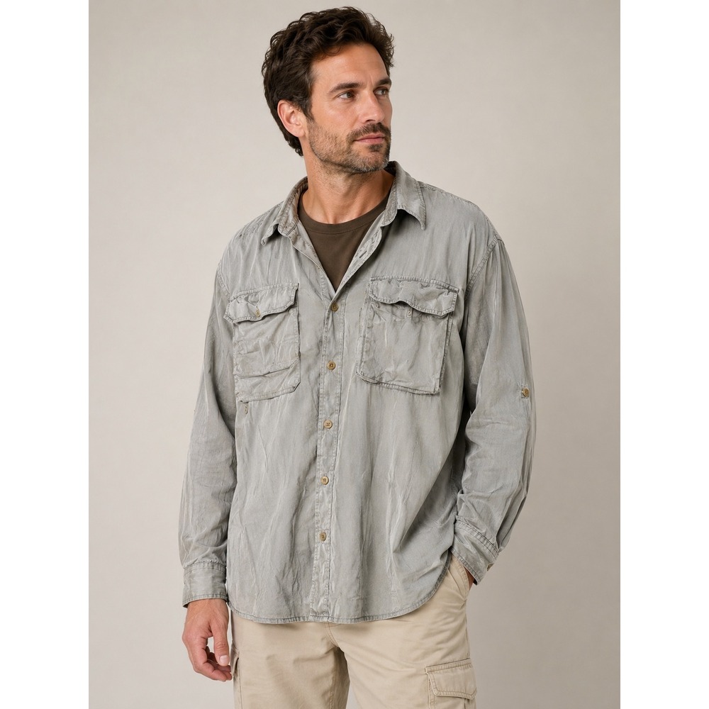 Natural Gear Mens XL Fishing Shirt Long Sleeve Vented Pockets Hiking Outdoor